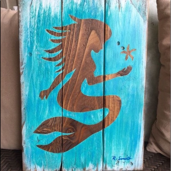 Wood Wood Other Solid Wood Hand Crafted Mermaid Wall Decor Sign